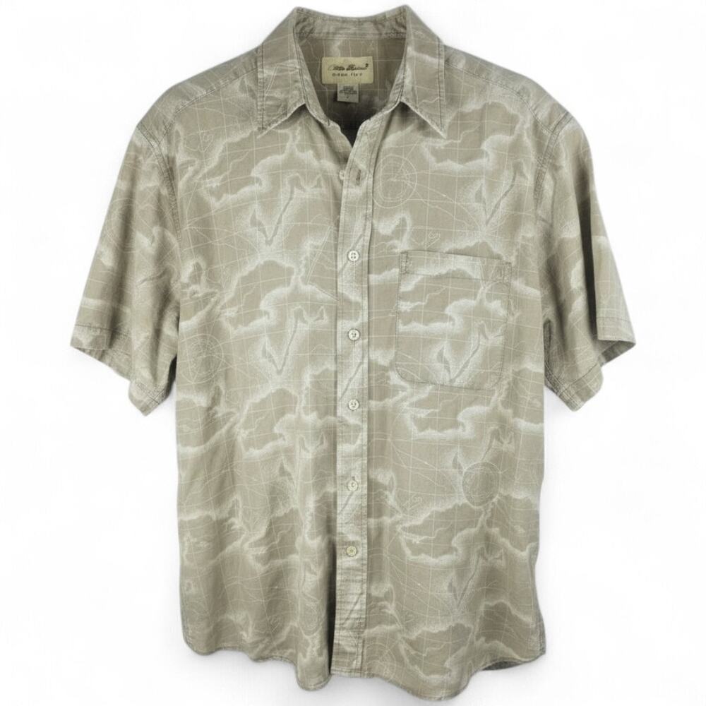 EDDIE BAUER Linen Blend Topographic Shirt Men's L Outdoor Adventure Minimalist